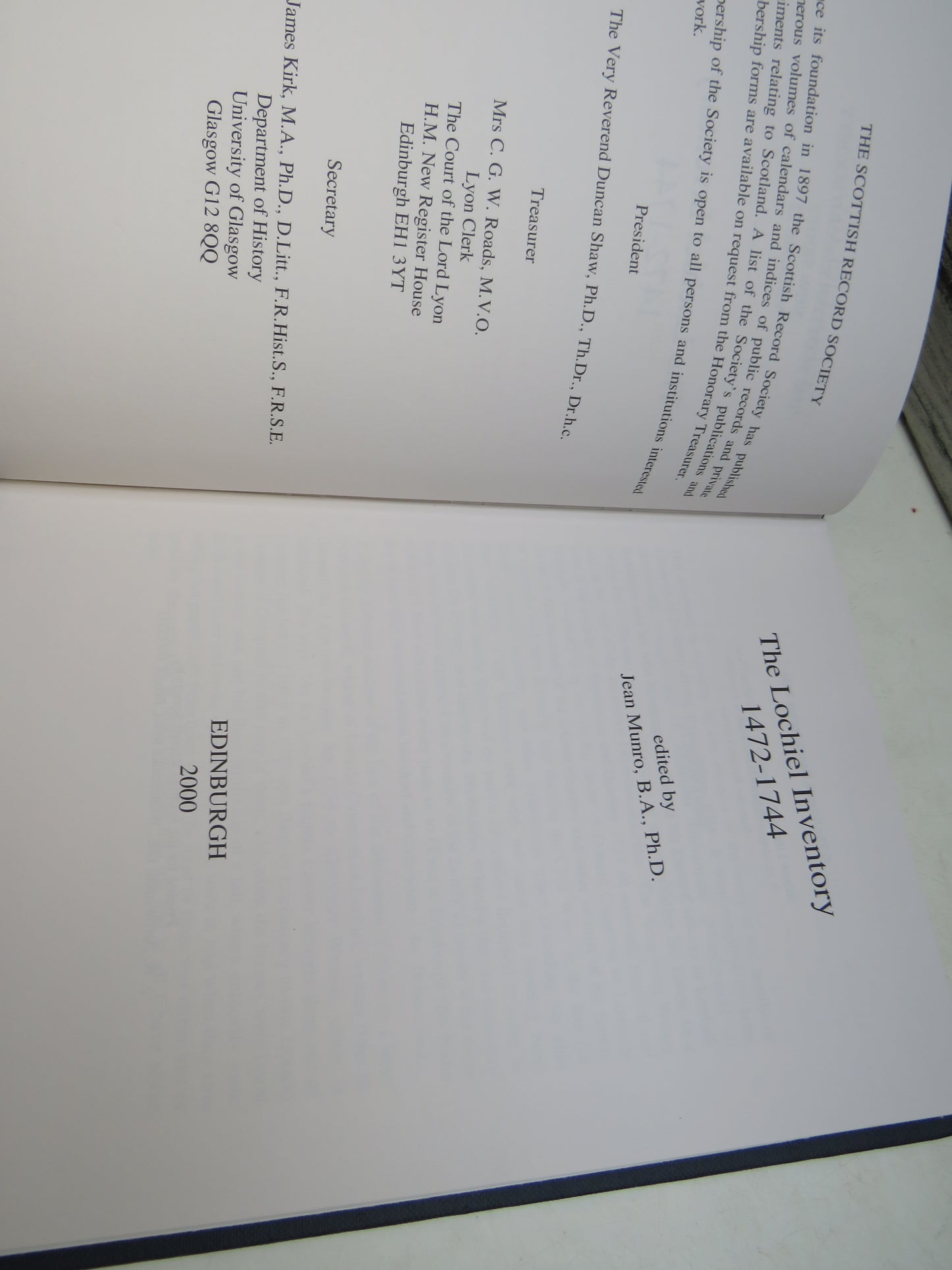 The Lochiel Inventory 1472-1744 Edited By Jean Munro 2000