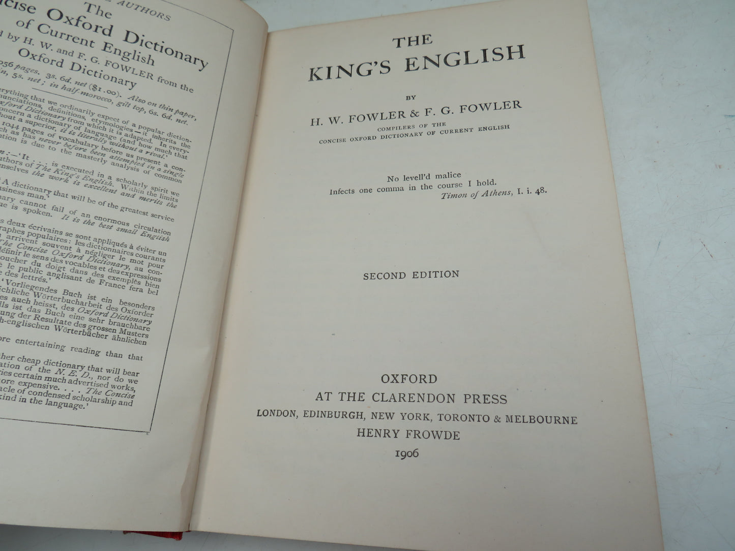 The King's English By H.W. Fowler & F.G. Fowler 1906
