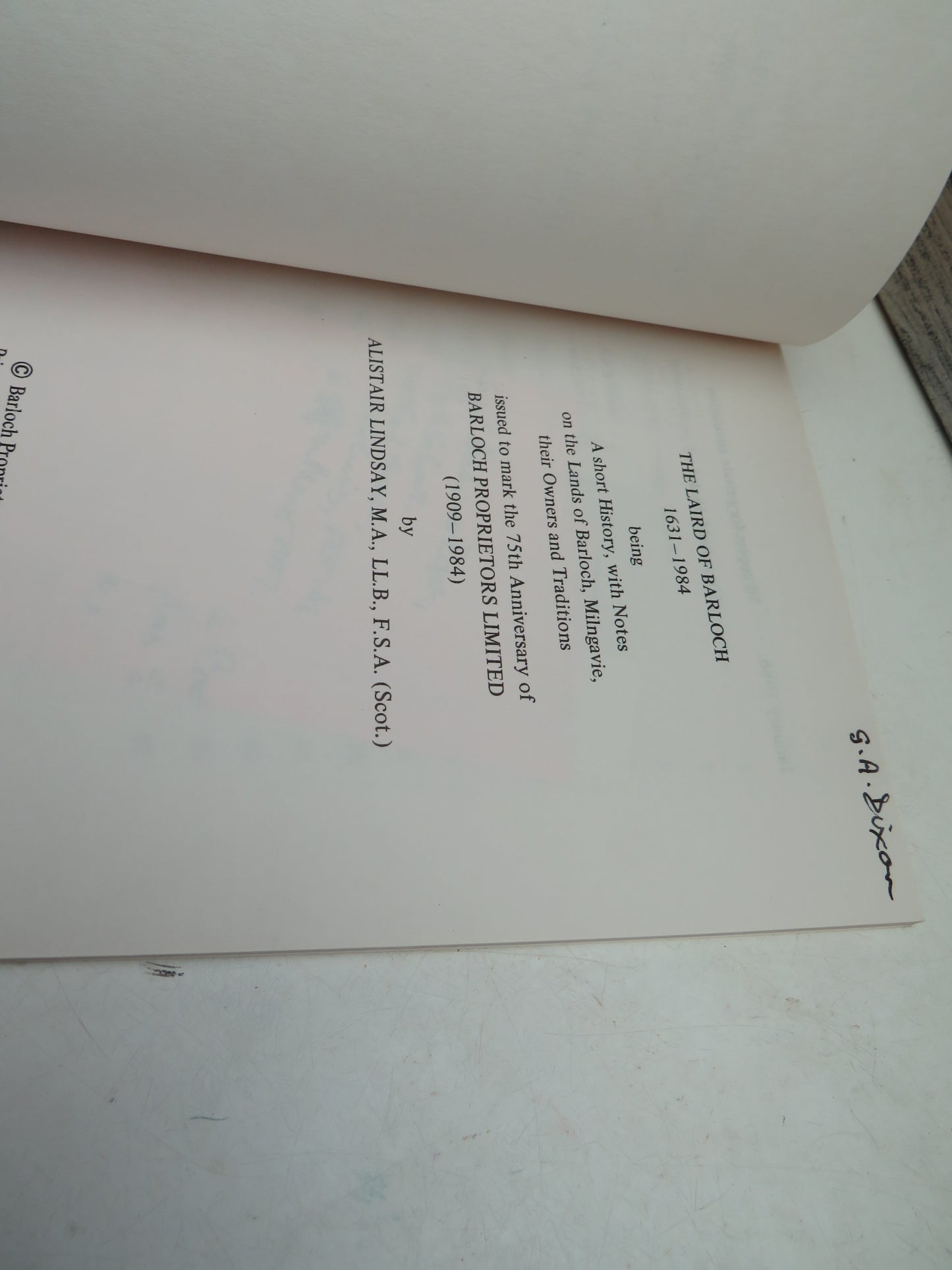 The Laird of Barloch 1631-1984 By Alistair Lindsay 1986