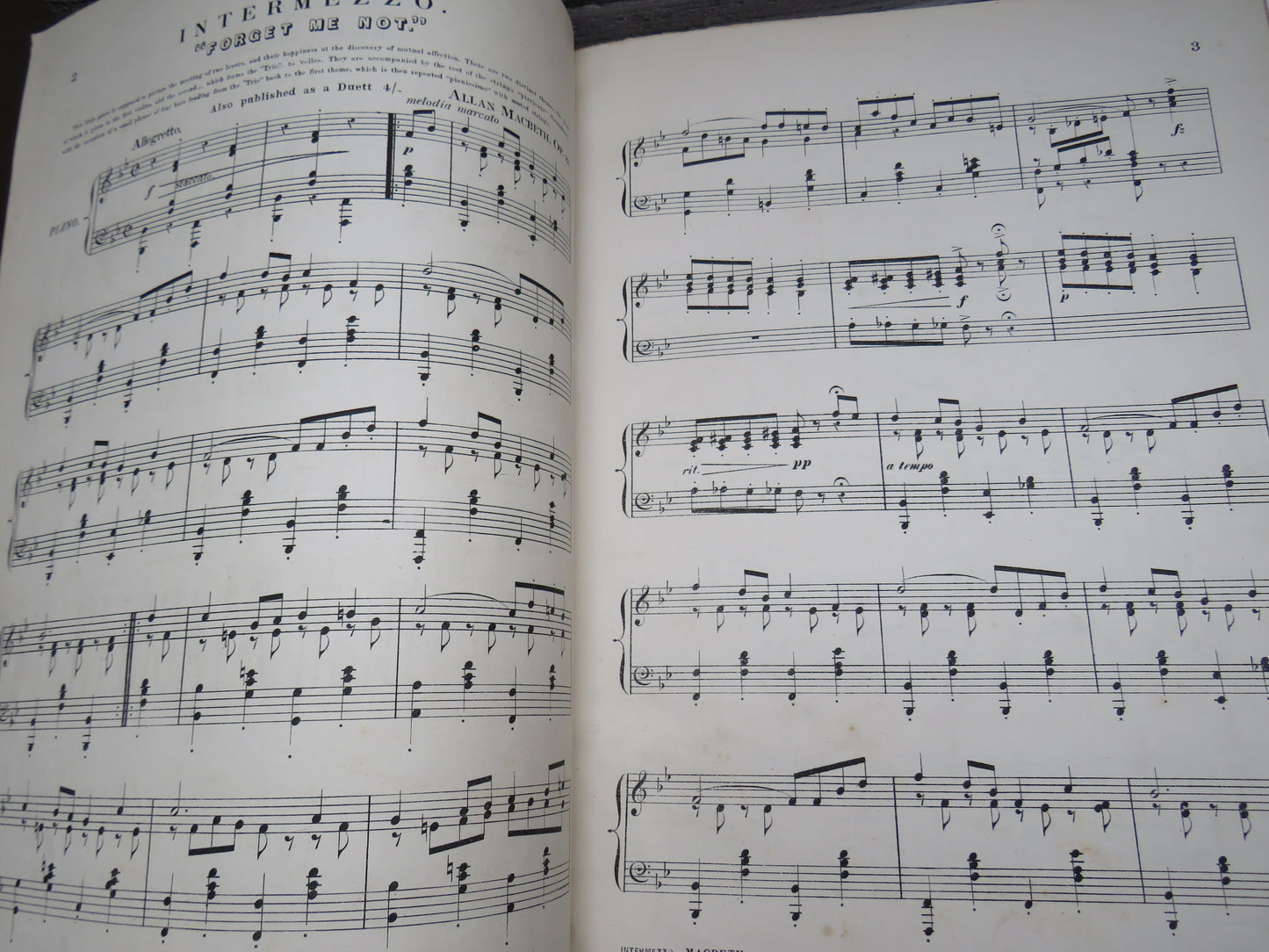 Large Bound Book Full of Antique Sheet Music  Pianoforte To Include  "Intermezzo", Adante and Rondo Capriccioso For Piano By Mendelssohn