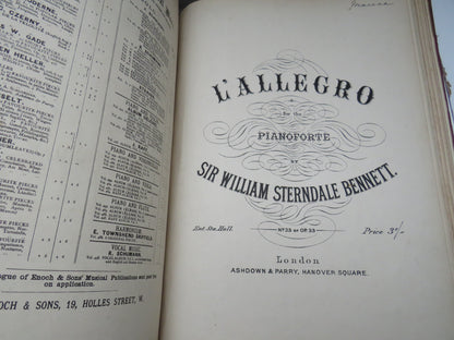 Large Bound Book Full of Antique Sheet Music  Pianoforte To Include  "Intermezzo", Adante and Rondo Capriccioso For Piano By Mendelssohn