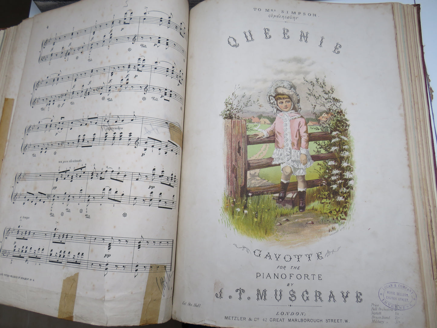 Large Bound Book Full of Antique Sheet Music  Pianoforte To Include  "Intermezzo", Adante and Rondo Capriccioso For Piano By Mendelssohn