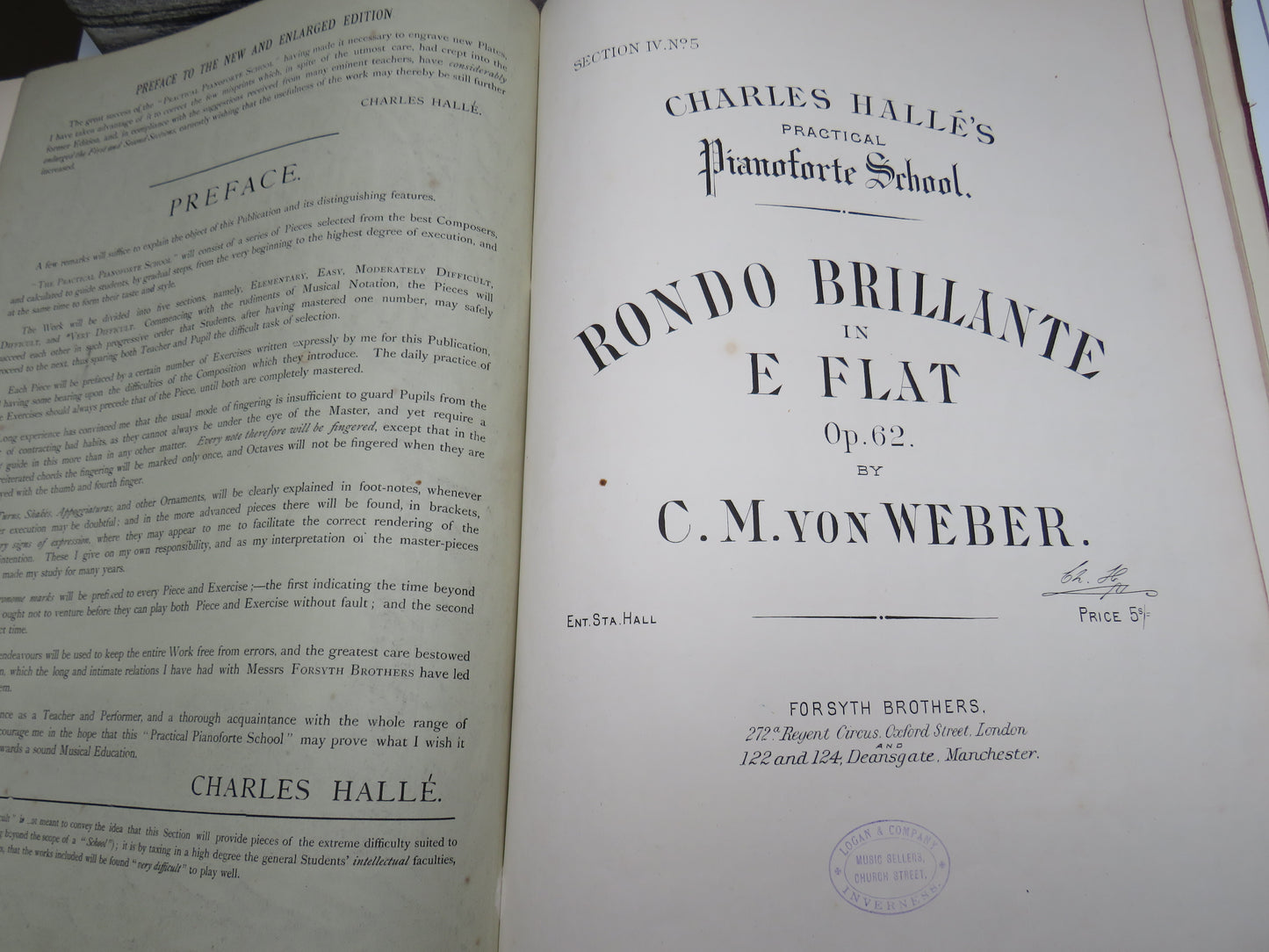 Large Bound Book Full of Antique Sheet Music  Pianoforte To Include  "Intermezzo", Adante and Rondo Capriccioso For Piano By Mendelssohn