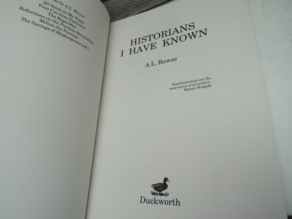 Historians I Have Known by A.L. Rowse 1995 book image 4