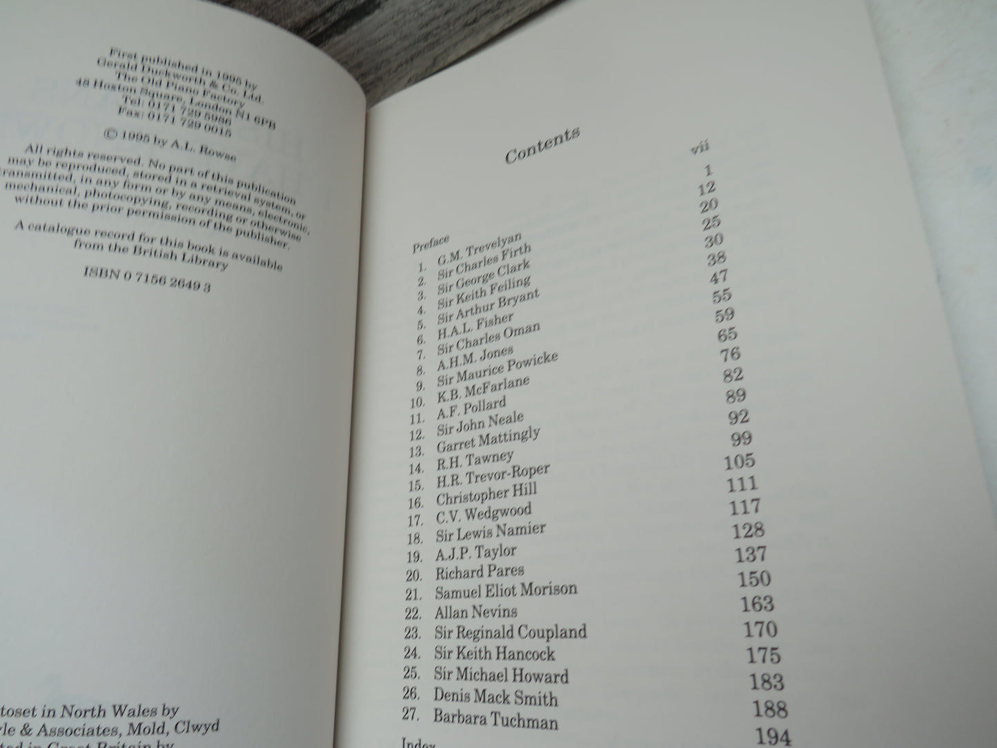 Historians I Have Known by A.L. Rowse 1995