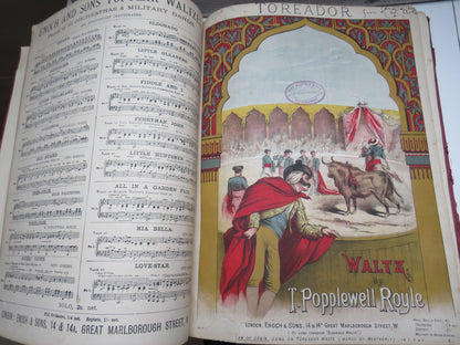 Large Bound Book Full of Antique Sheet Music To Include Fairy Tales Waltz By Otto Roeder, Toreador Waltz By T. Popplewell Royle, The Gondoliers By P. Bucalossi etc