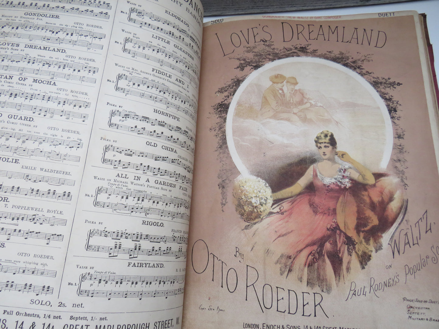 Large Bound Book Full of Antique Sheet Music To Include Fairy Tales Waltz By Otto Roeder, Toreador Waltz By T. Popplewell Royle, The Gondoliers By P. Bucalossi etc