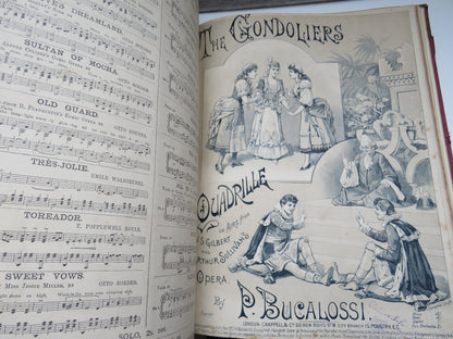 Large Bound Book Full of Antique Sheet Music To Include Fairy Tales Waltz By Otto Roeder, Toreador Waltz By T. Popplewell Royle, The Gondoliers By P. Bucalossi etc