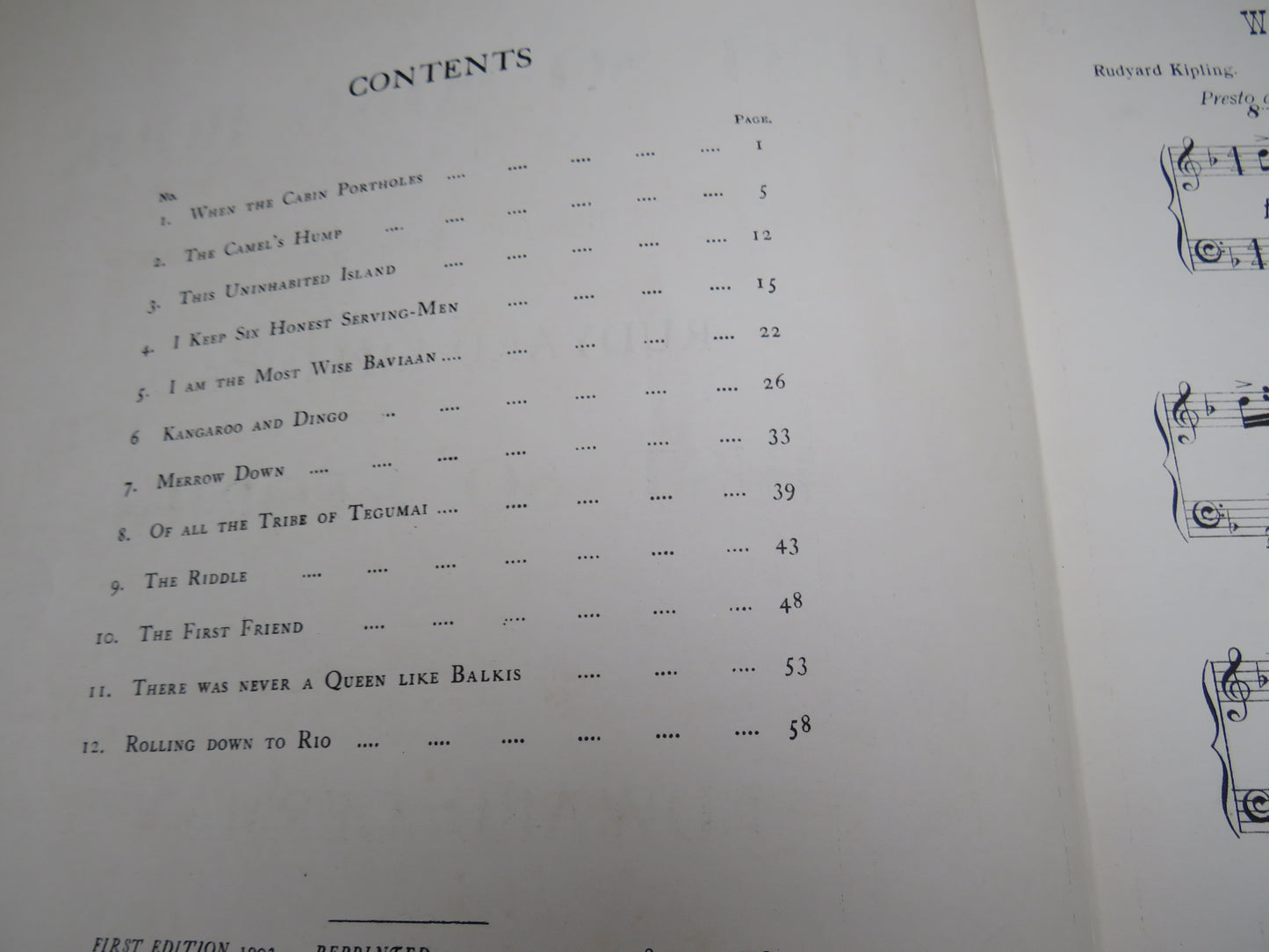The Just So Song Book Being The Songs From Rudyard Kipling's Just So Stories Set To Music By Edward German 1918