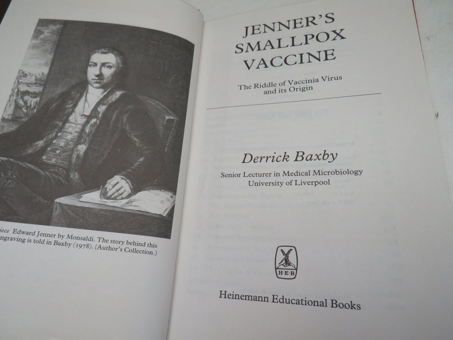 Jenner's Smallpox Vaccine The Riddle of Vaccinia Virus and Its Origin By Derrick Baxby 1981
