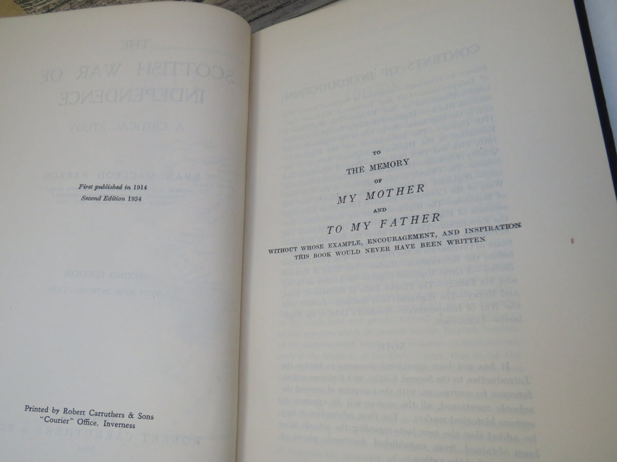 The Scottish War of Independence A Critical Study By Evan Macleod Barron 1934 With Inscription from Author