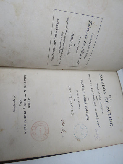 The Paradox of Acting Translated With Annotations From Diderot's Paradoxe Sur Le Comedien By Walter Herries Pollock 1883