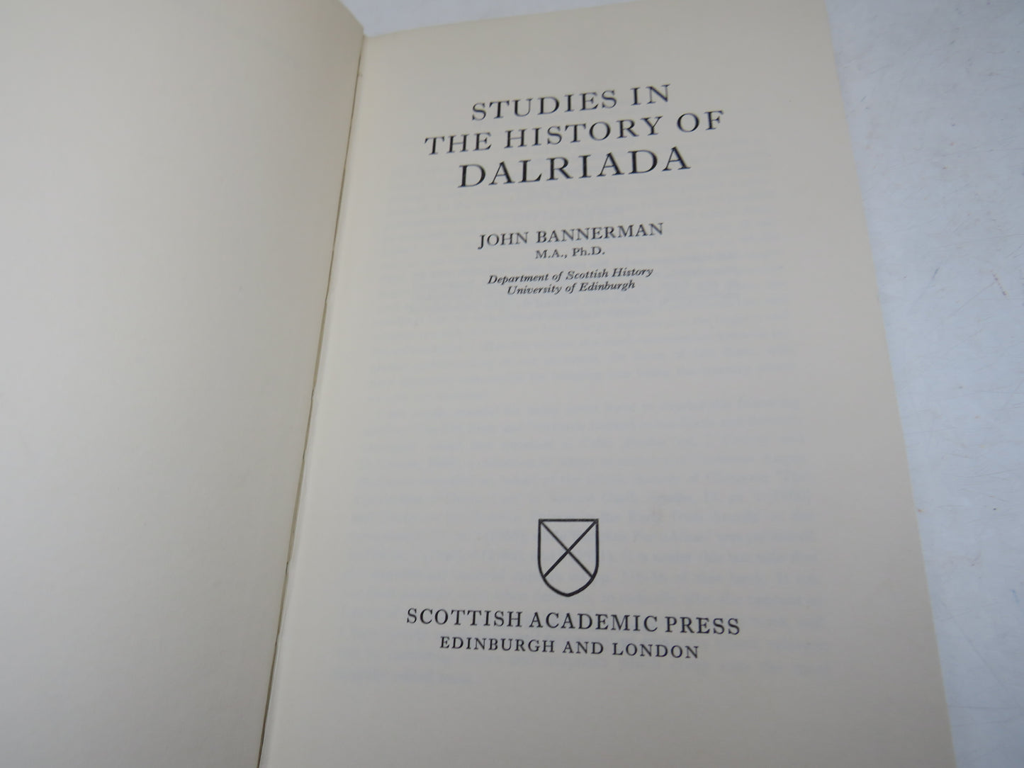 Studies In The History of Dalriada By John Bannerman 1974