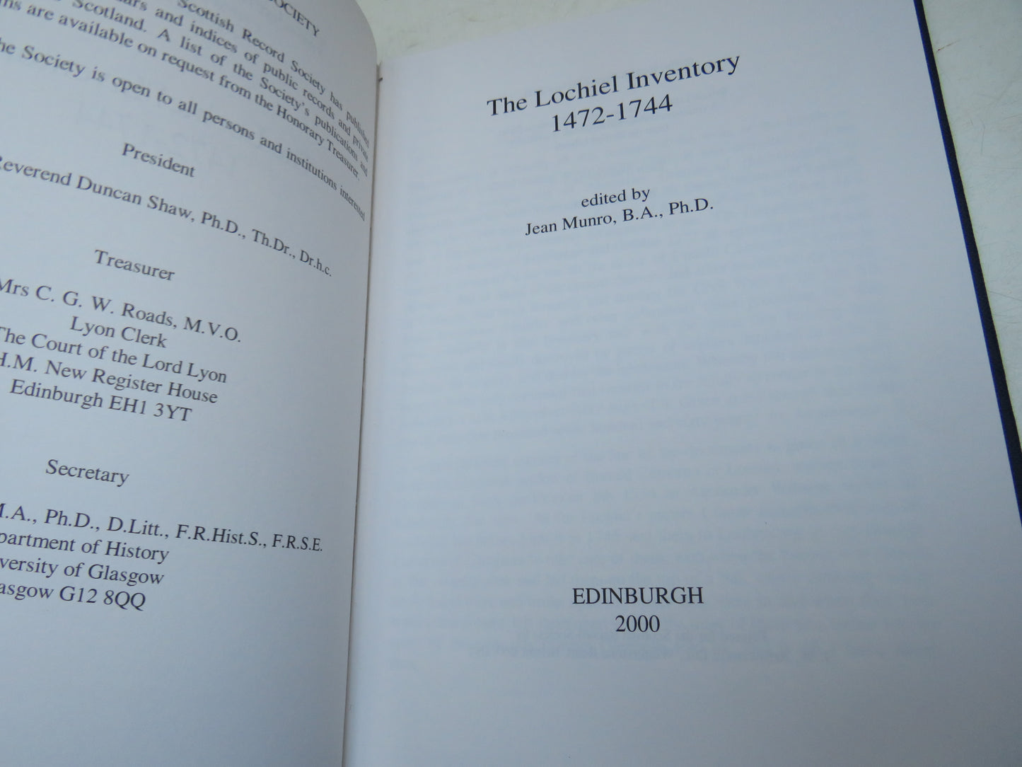 The Lochiel Inventory 1472-1744 Edited By Jean Munro 2000