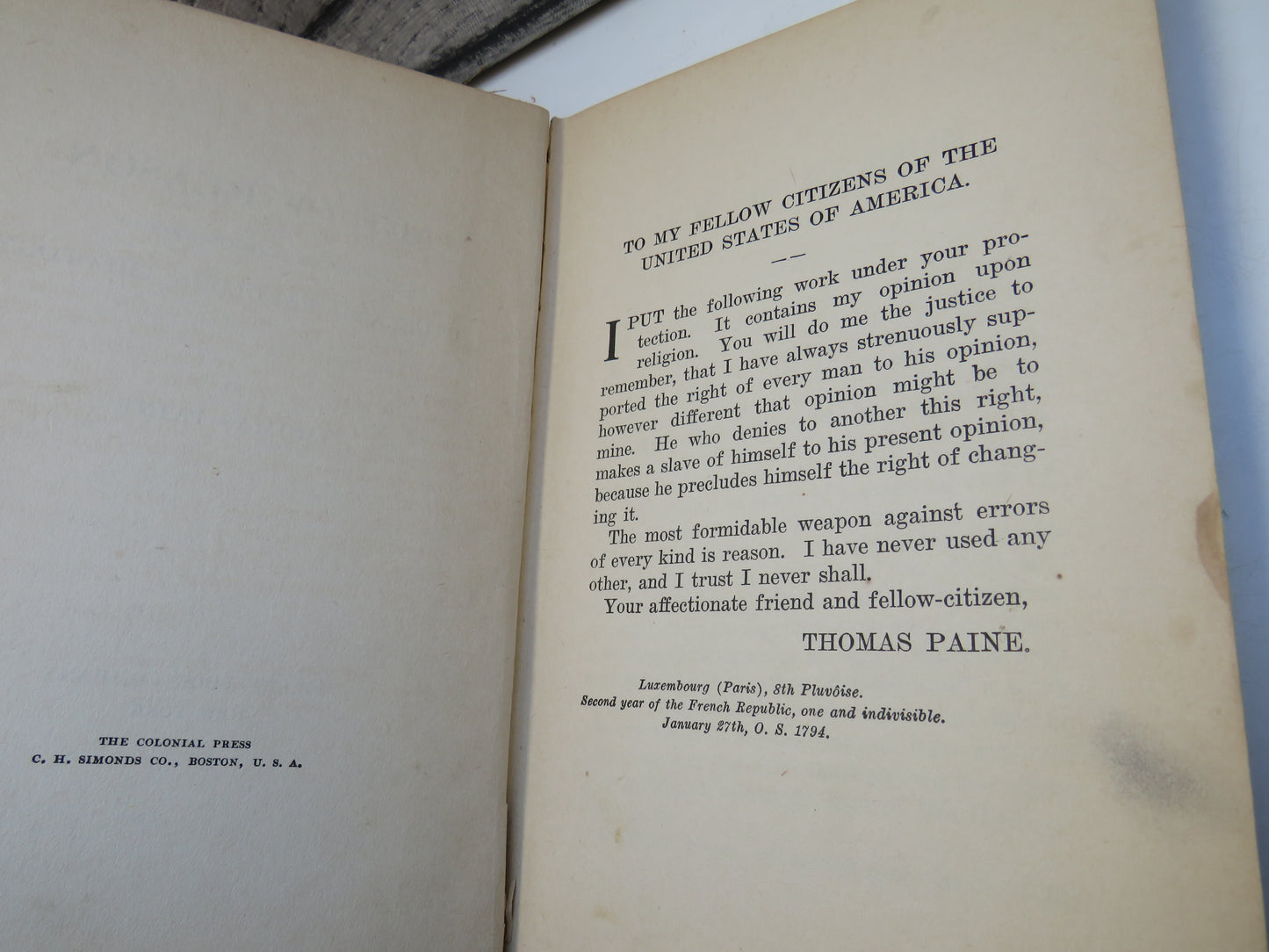 Age of Reason Being an Investigation of True and Fabulous Theology by Thomas Paine