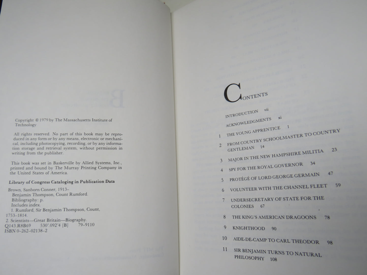 Benjamin Thompson Count Rumford By Sanborn C. Brown 1979