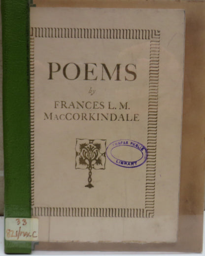 Poems By Frances L. M. MacCorkindale 1940, Antique Book book front cover