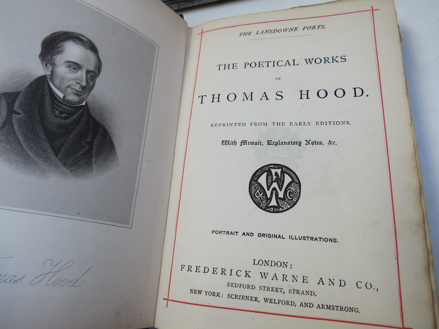 The Poetical Works of Thomas Hood, Reorubted from the Early Editions with Memoir, & Explanatory Notes,  Antique Poetry Book