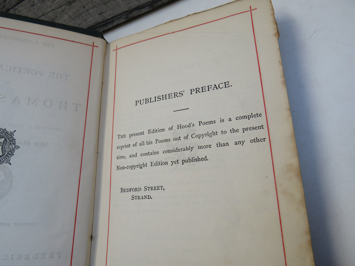 The Poetical Works of Thomas Hood, Reorubted from the Early Editions with Memoir, & Explanatory Notes,  Antique Poetry Book