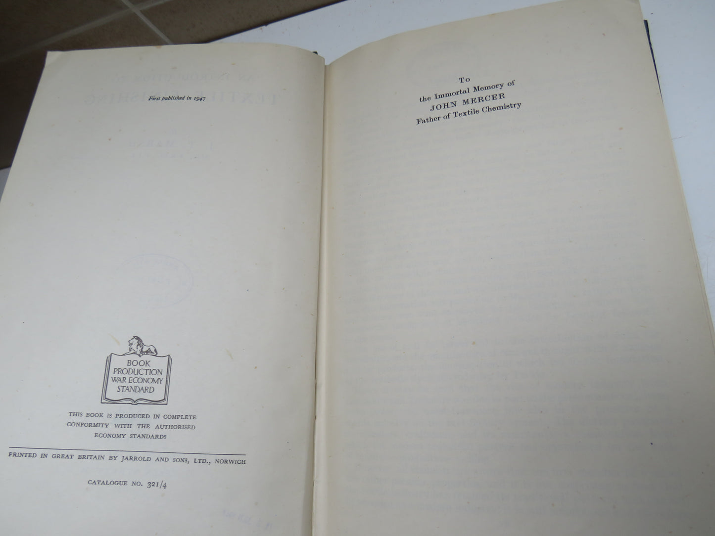 An Introduction To Textile Finishing By J. T. Marsh 1947 Vintage Book