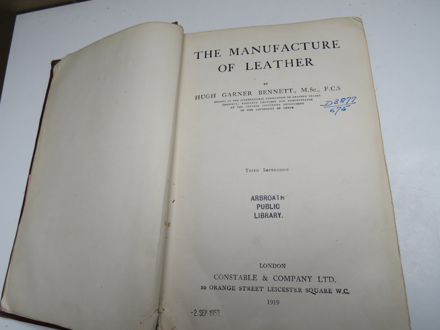 The Manufacture of Leather By Hugh Garner Bennett 1919 Antique Book