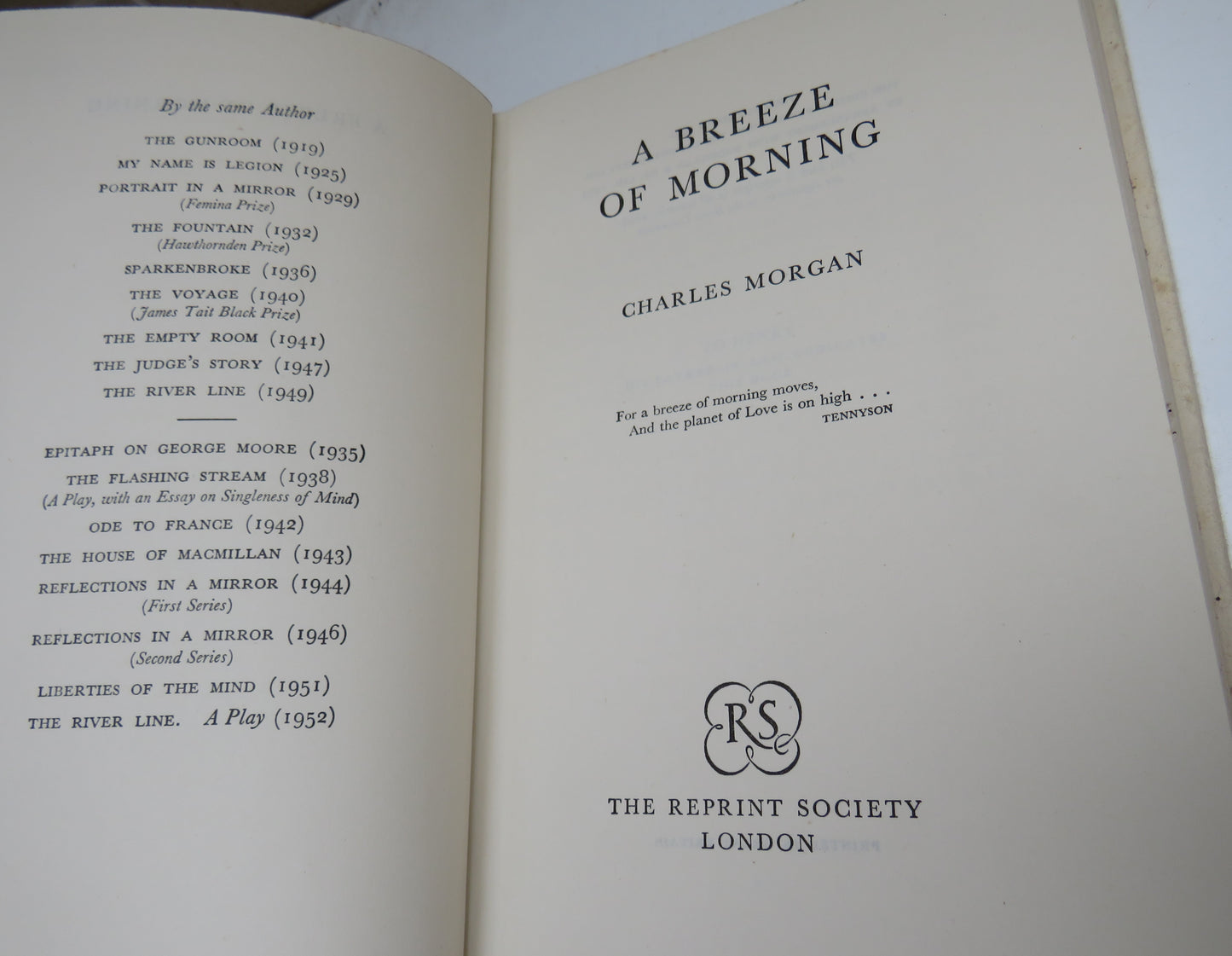 A Breeze of Morning by Charles Morgan, 1953, Antique Book