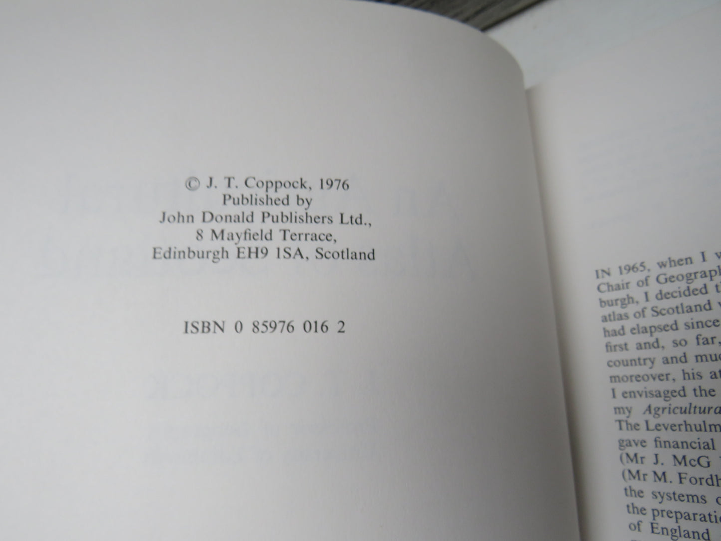 An Agricultural Atlas of Scotland By J.T. Coppock 1976