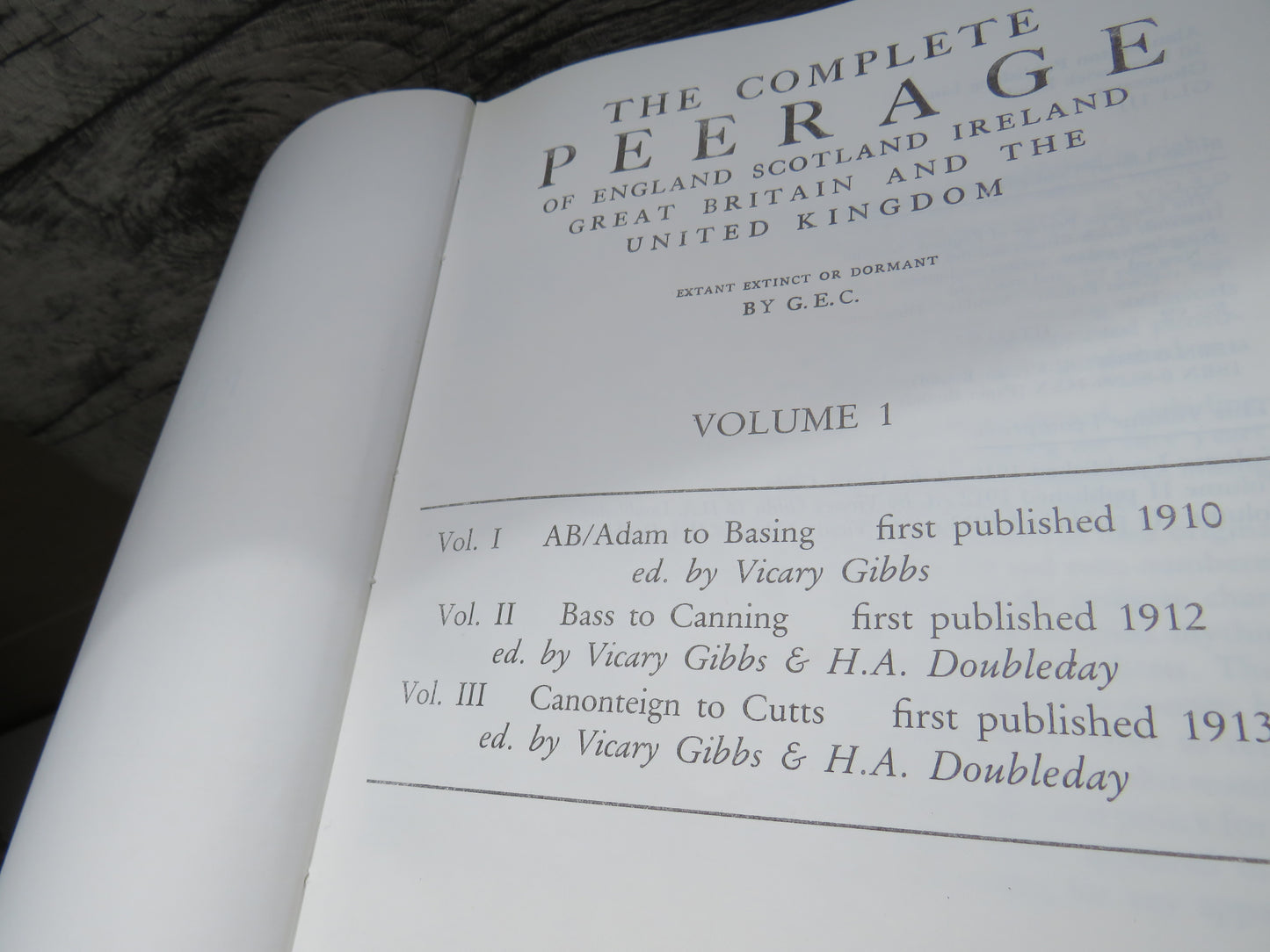 The Complete Peerage of England, Scotland, Ireland , Great Britain and The United Kingdom 1987