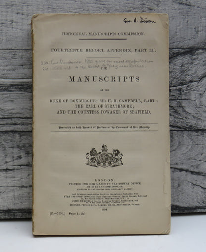 The Manuscripts Of The Duke of Roxburghe; Sir H. H. Campbell, Bart.; The Earl Of Strathmore; and The book front cover