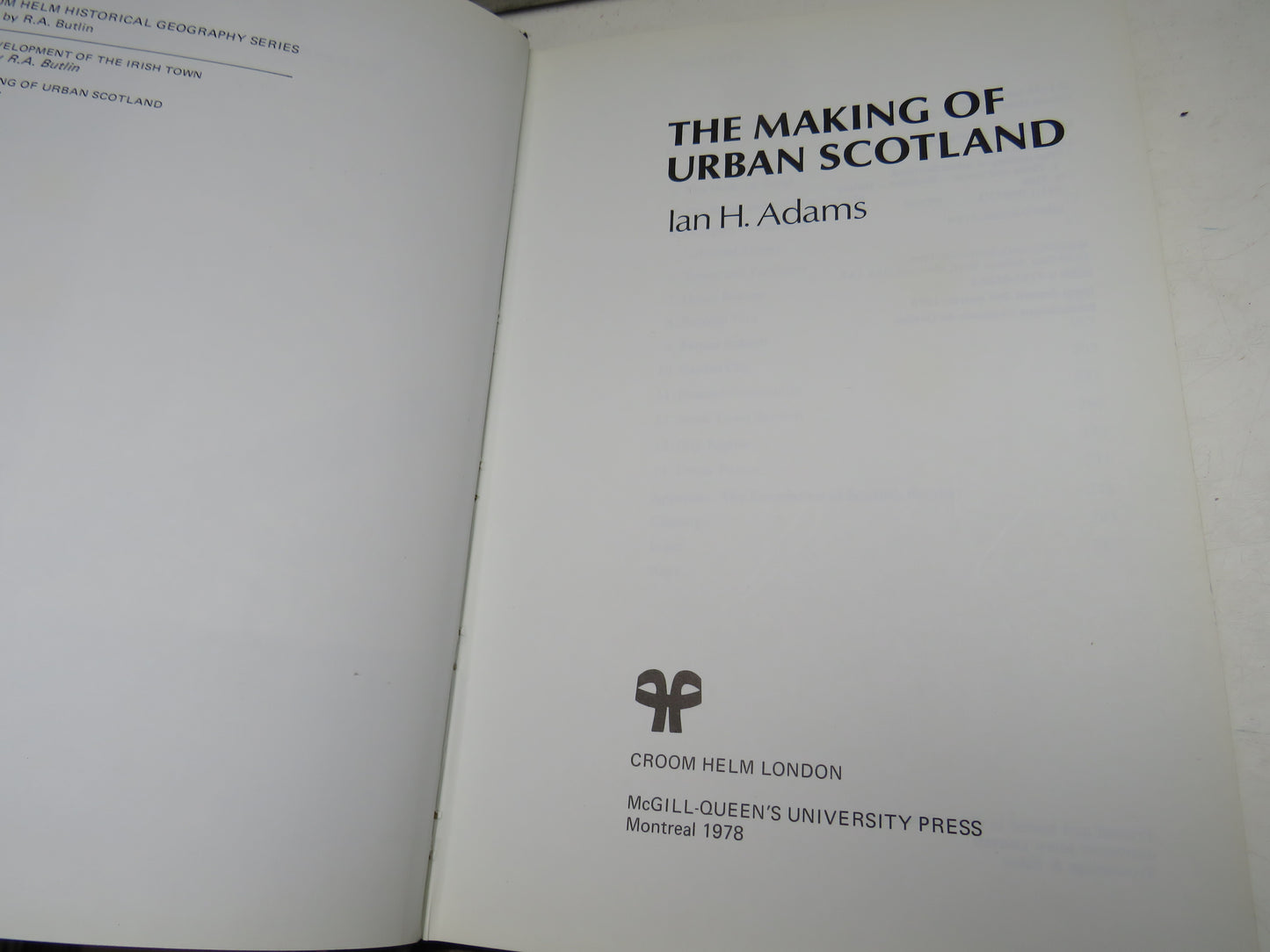 The Making of Urban Scotland By Ian H. Adams 1978