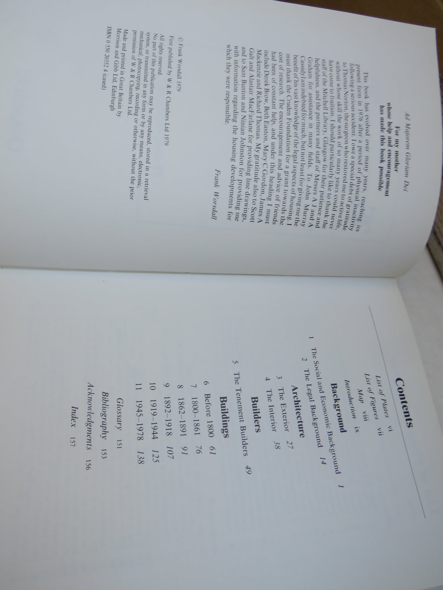 The Tenement A Way of Life A Social Historical and Architectural Study of Housing in Glasgow By Frank Worsdall 1979