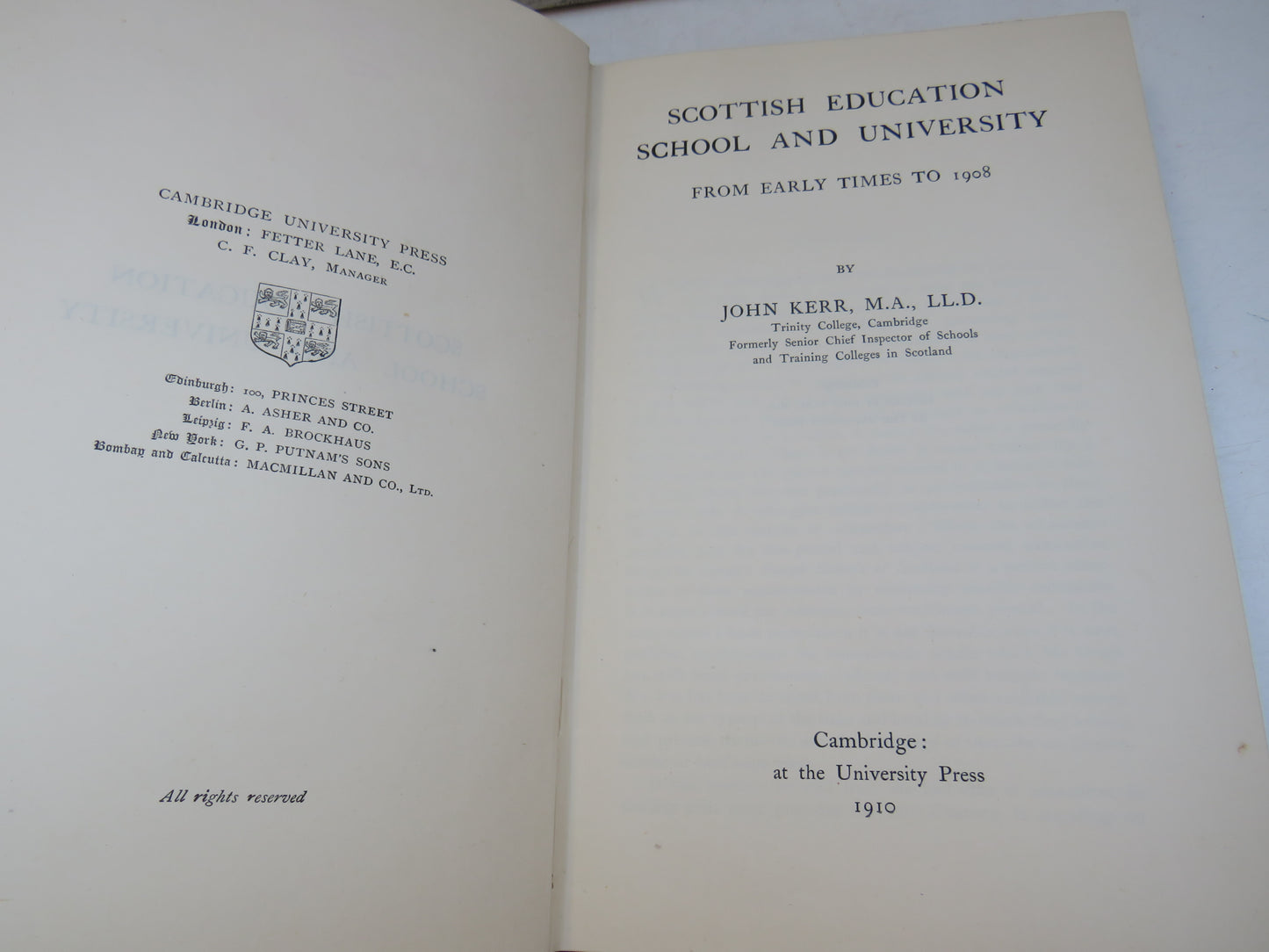 Scottish Education School and University From Early Times To 1908 By John Kerr 1910