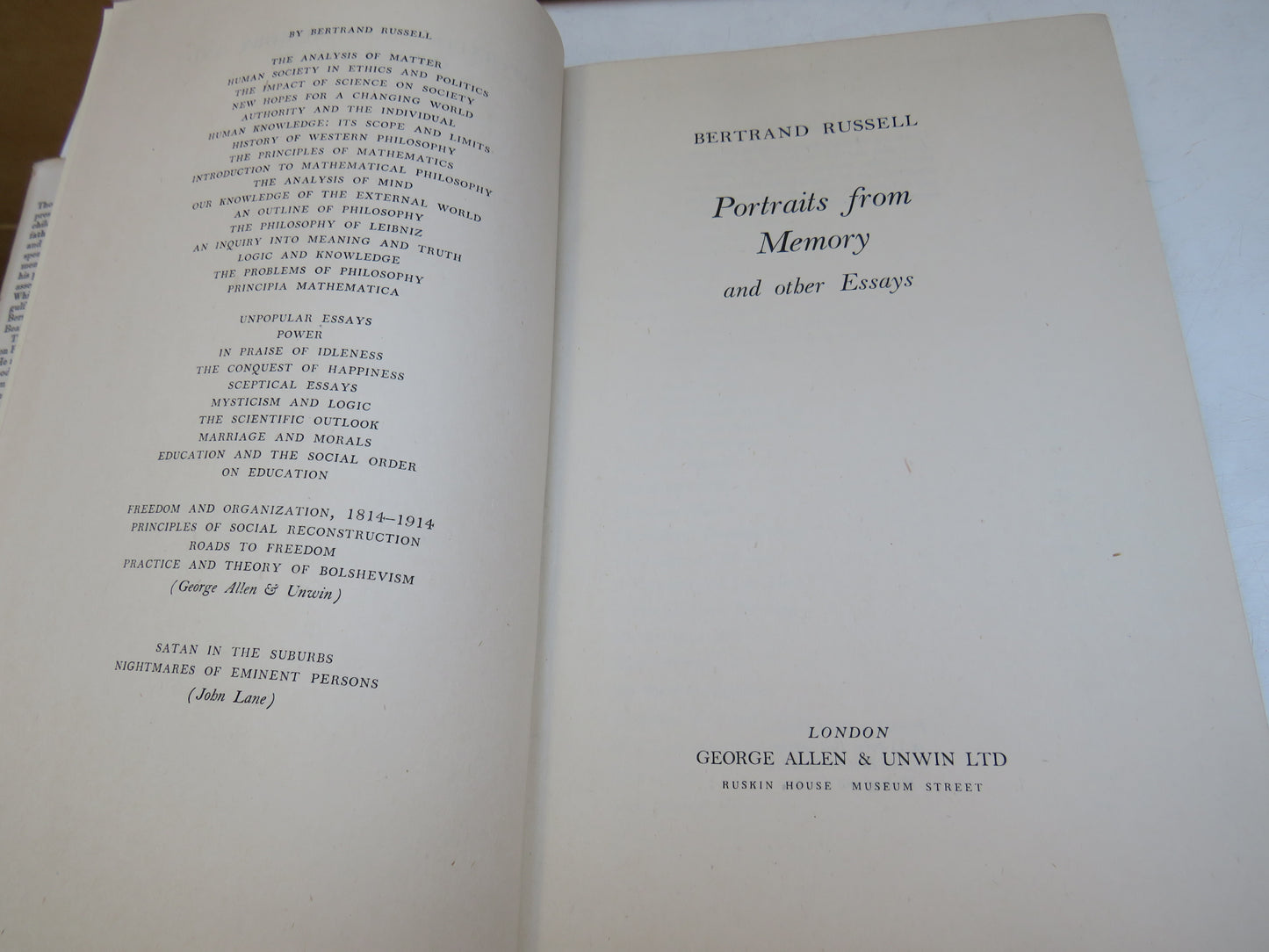 Portraits From Memory and Other Essays By Bertrand Russell 1956