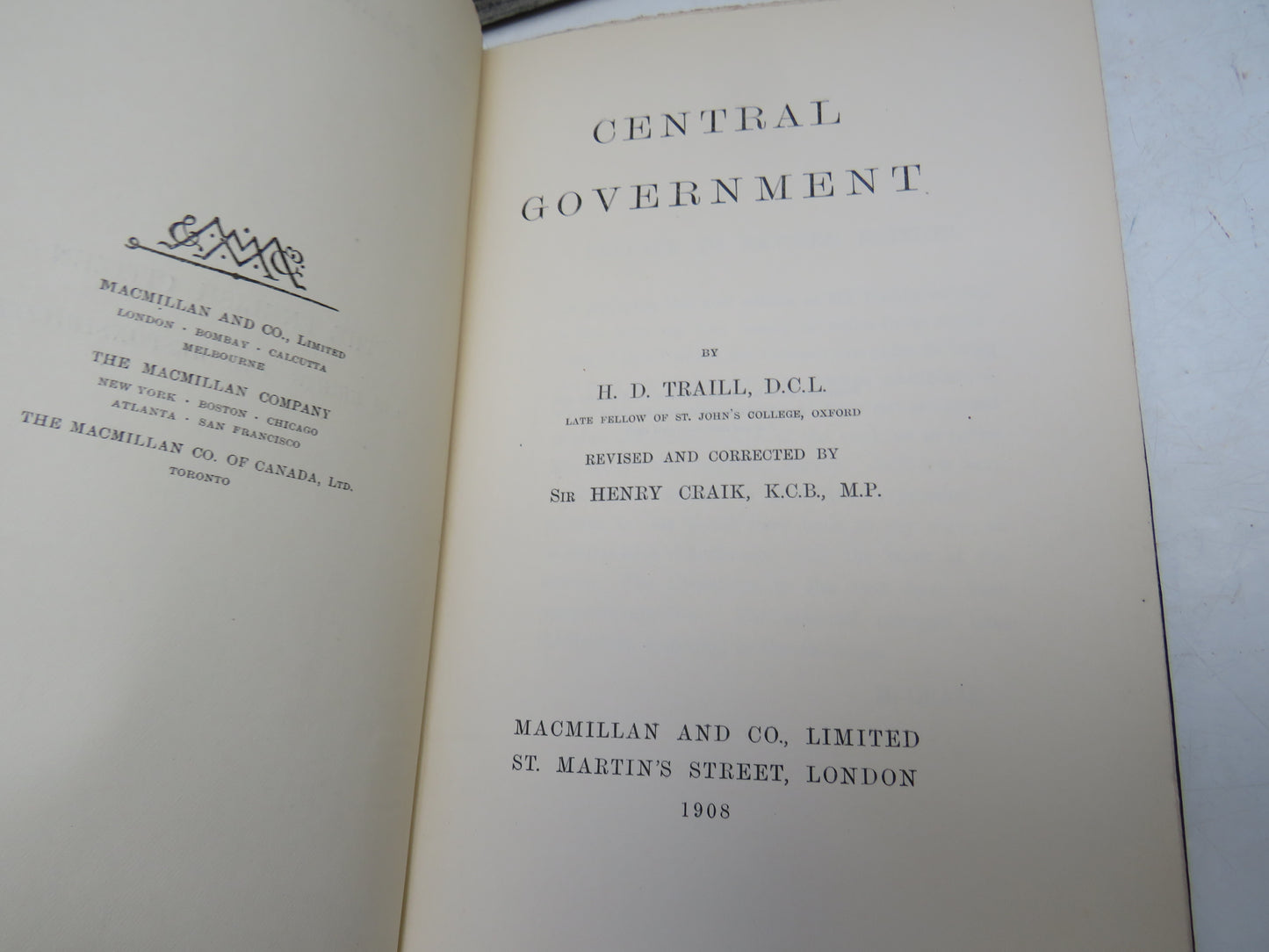 Central Government By H.D. Traill 1908