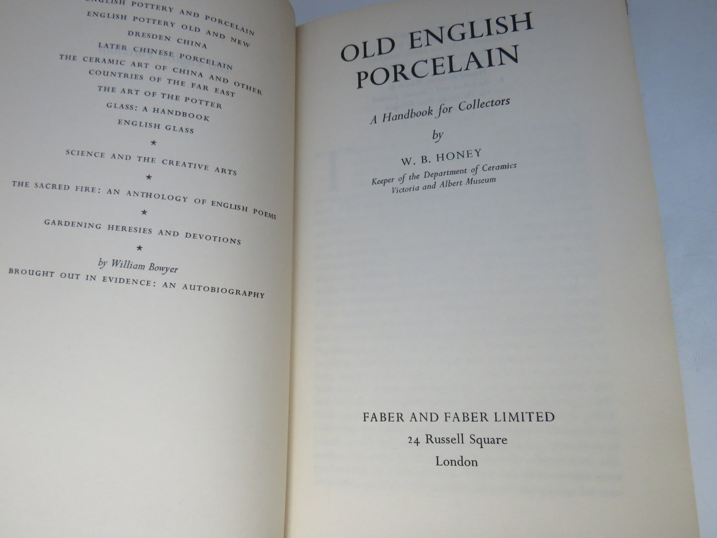 Old English Porcelain A Handbook for Collectors By W.B. Honey 1928