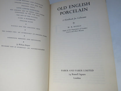 Old English Porcelain A Handbook for Collectors By W.B. Honey 1928