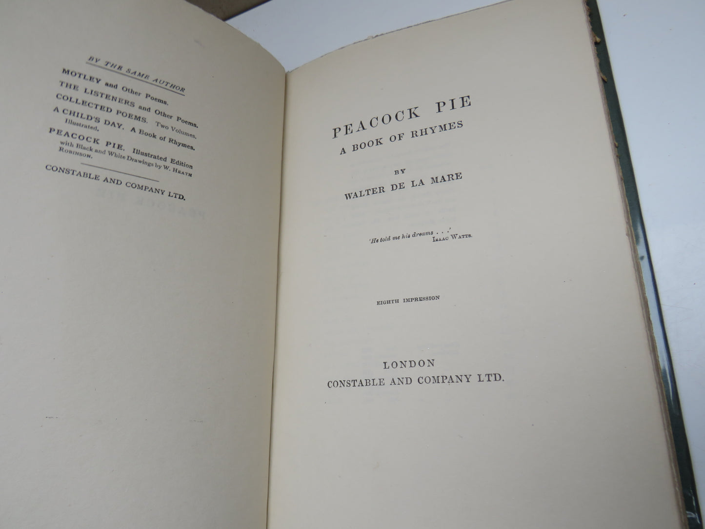 Peacock Pie A Book of Rhymes By Walter De La Mare 1921