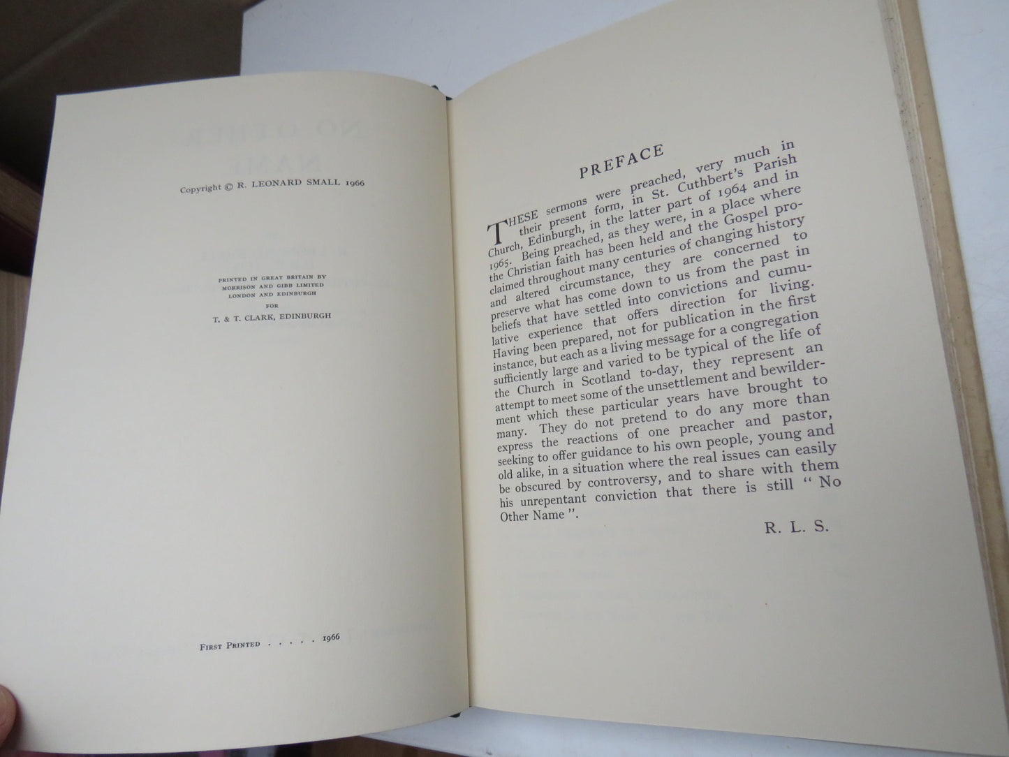 No Other Name By R. Leonard Small 1966 Vintage Book