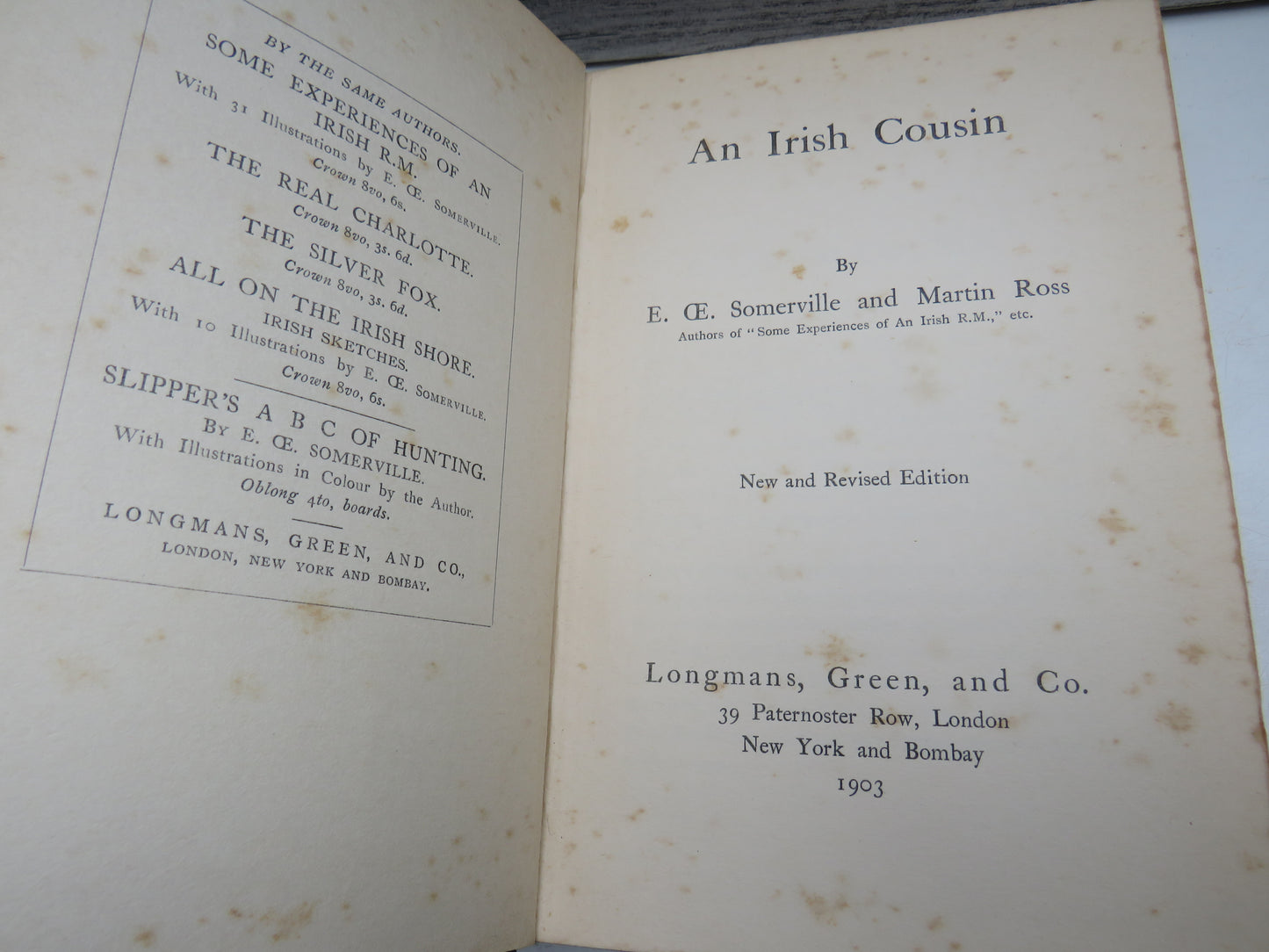 An Irish Cousin By E. OE. Somerville and Martin Ross 1903 New and Revised Edition
