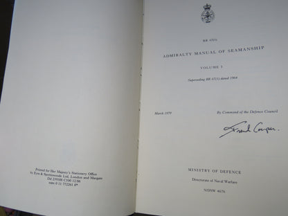 Admiralty Manual of Seamanship Volume I Superseding BR 67(1) Dated 1964 - 1979