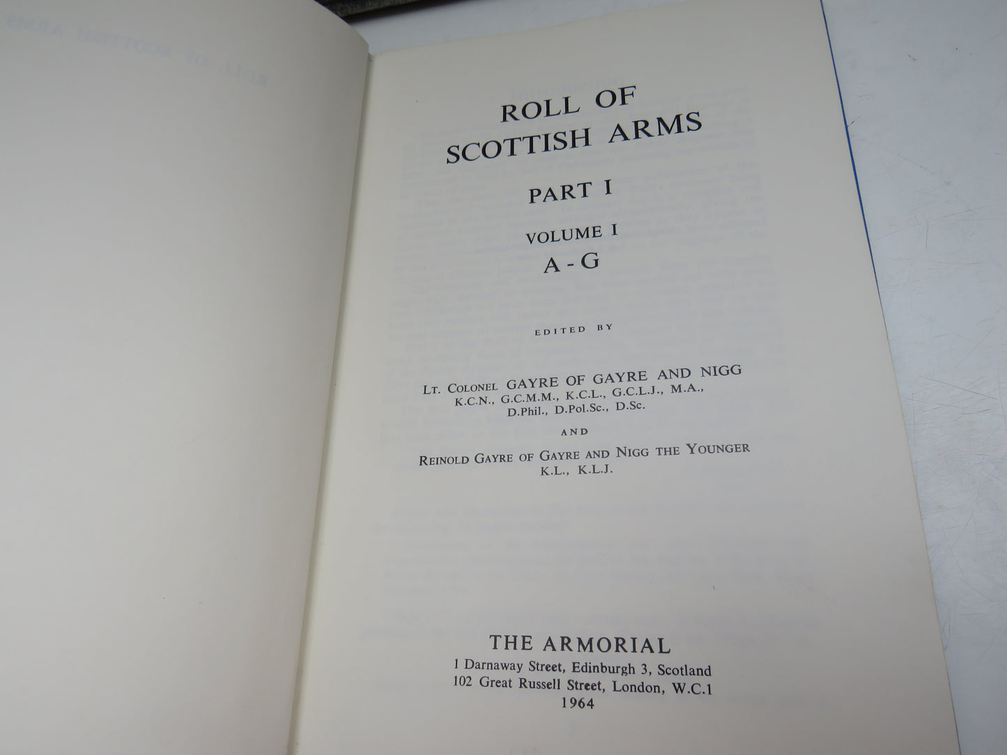 Roll Of Scottish Arms Part I Volume I A-G 1964
