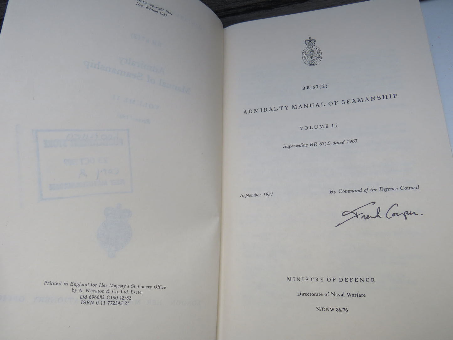 Admiralty Manual of Seamanship Volume II Revised 1981
