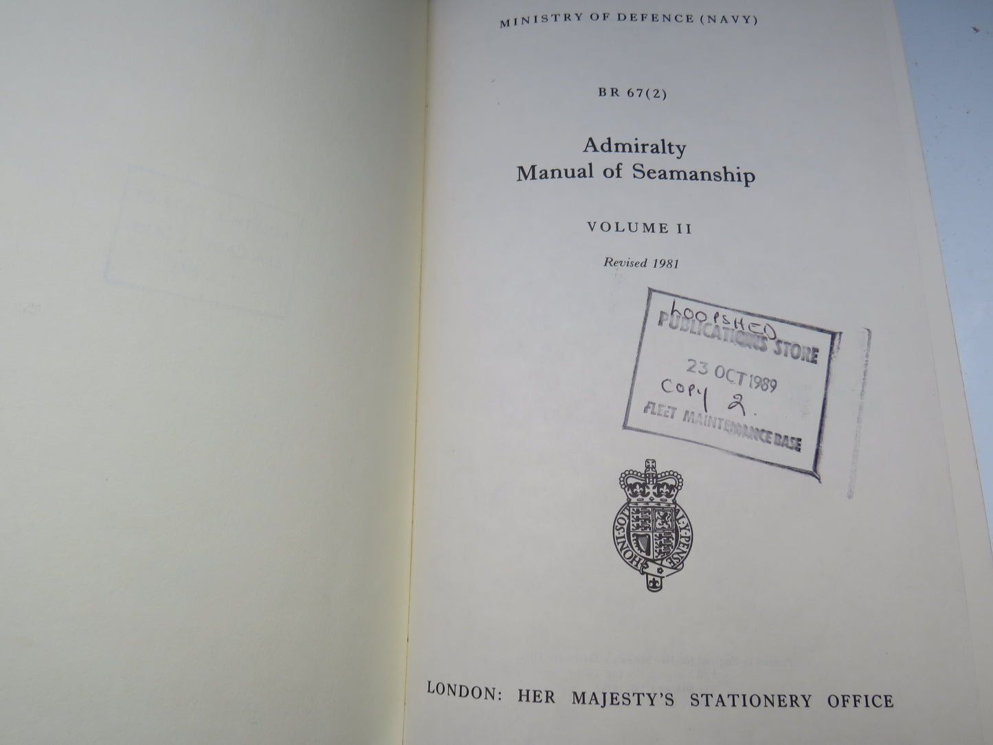 Admiralty Manual of Seamanship Volume II Revised 1981