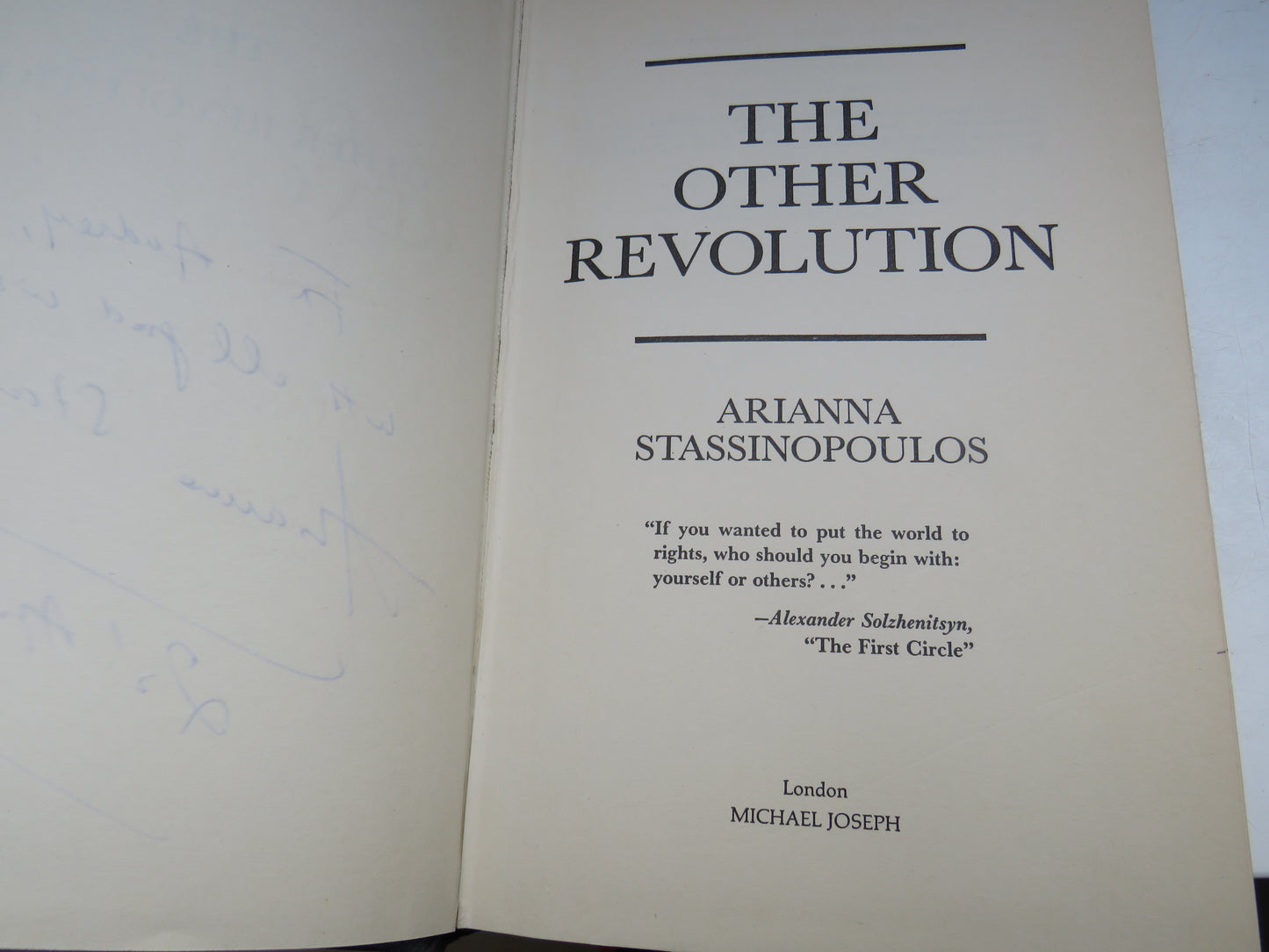 The Other Revolution By Arianna Stassinopoulos 1979 Author Inscribed