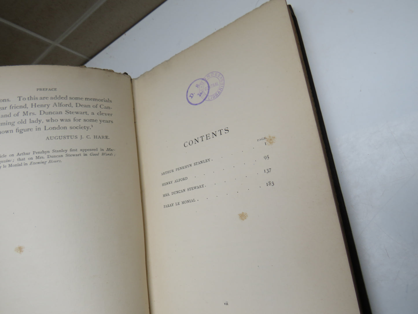Biographical Sketches Being Memorials of Arthur Penrhyn Stanley, Dean of Westminster Henry Alford, Dean of Canterbury Mrs. Duncan Stewart Etc. By Augustus J.C. Hare 1895