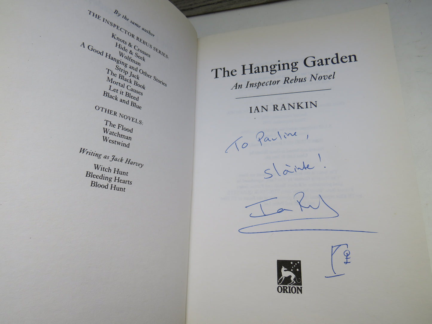The Hanging Garden An Inspector Rebus Novel By Ian Rankin 1998 Author Signed