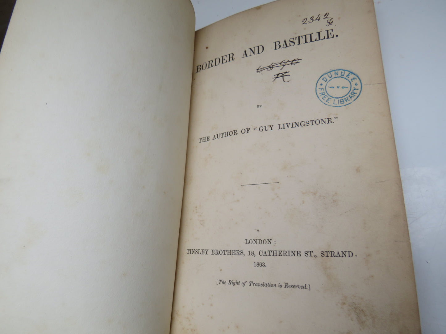 Border and Bastille By The Author of "Guy Livingstone" 1863