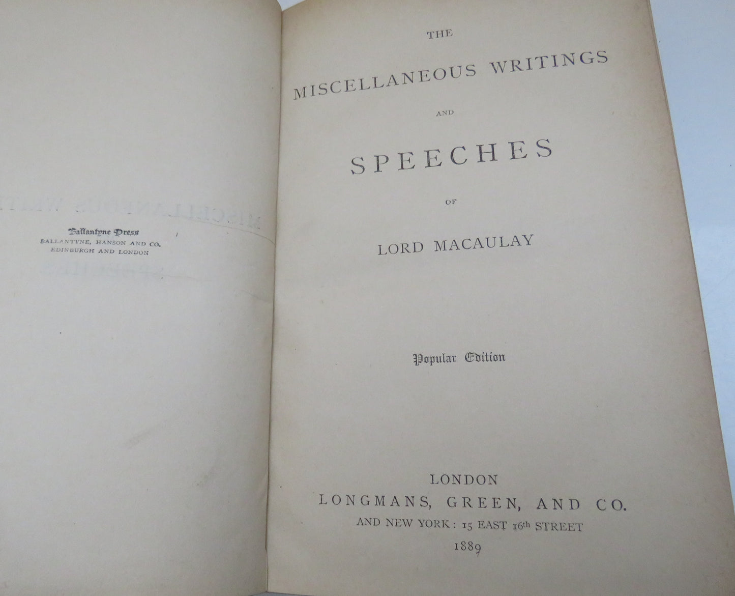 The Miscellaneous Writings and Speeches Of Lord Macaulay 1889