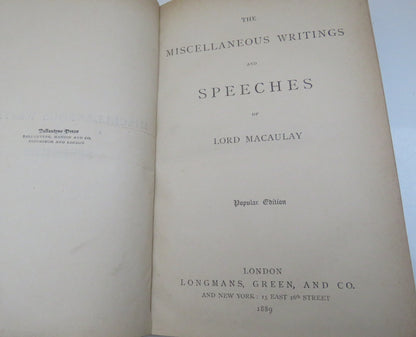The Miscellaneous Writings and Speeches Of Lord Macaulay 1889 book image 5