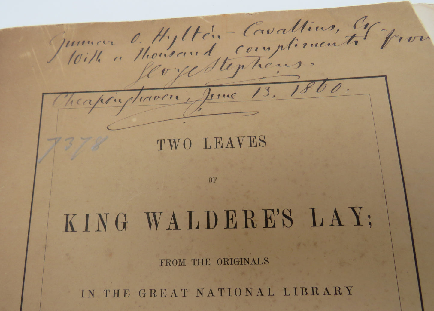 Two Leaves Of King Waldere's Lay 1860 - Donated By The Author & Signed